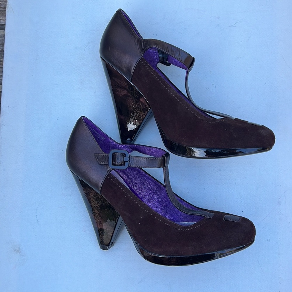 Poetic Licence Bon Voyage T-bar Heels. New in box. Size 8. Brown.